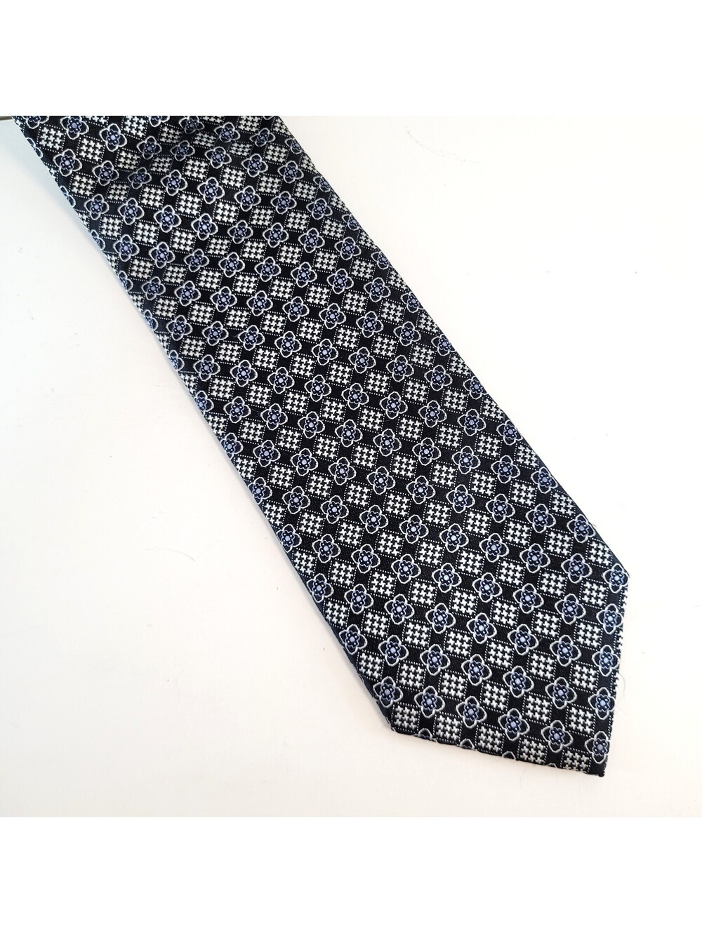 Canali Men's 3.5" Silk Tie Black Blue White Floral Geometric Made in Italy